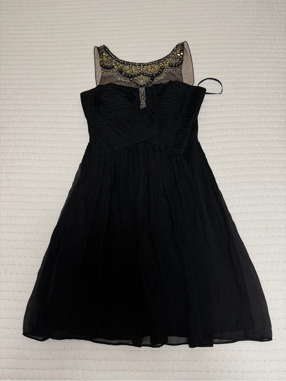 BCBGMaxAzria Black Strapless Cocktail Dress with Beaded Illusion Neckline